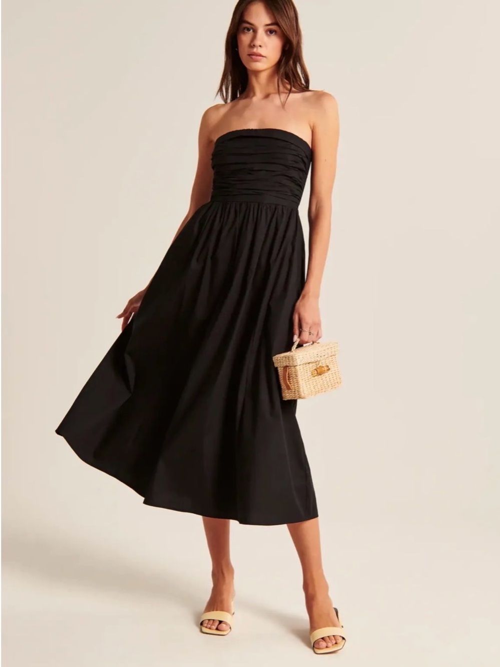 Abercrombie and Fitch Poplin Strapless Midi Dress